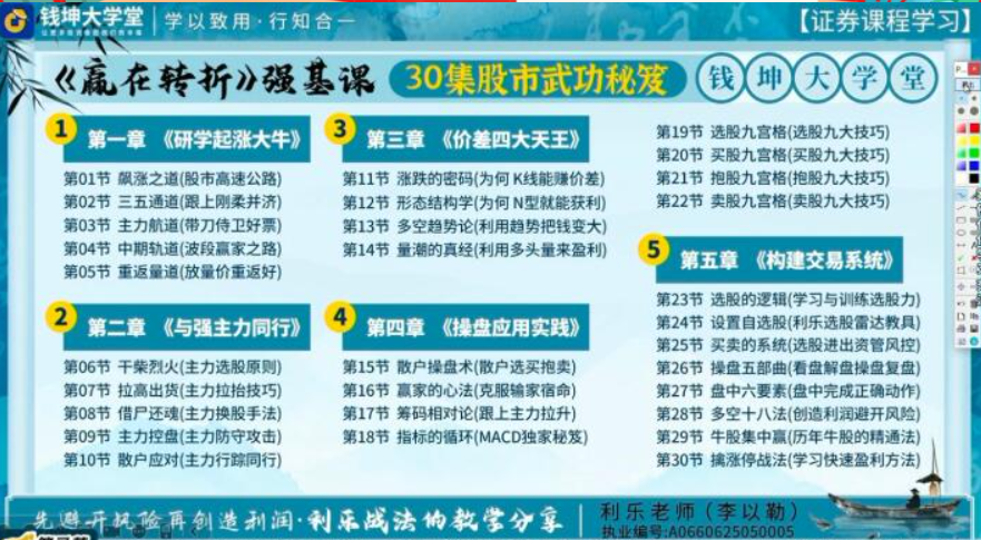 钱坤利乐老师 赢在转折 强基课30集股市